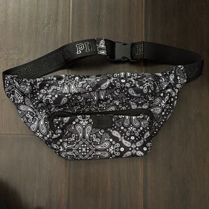 PINK Victoria's Secret Black and White Paisley belt bag